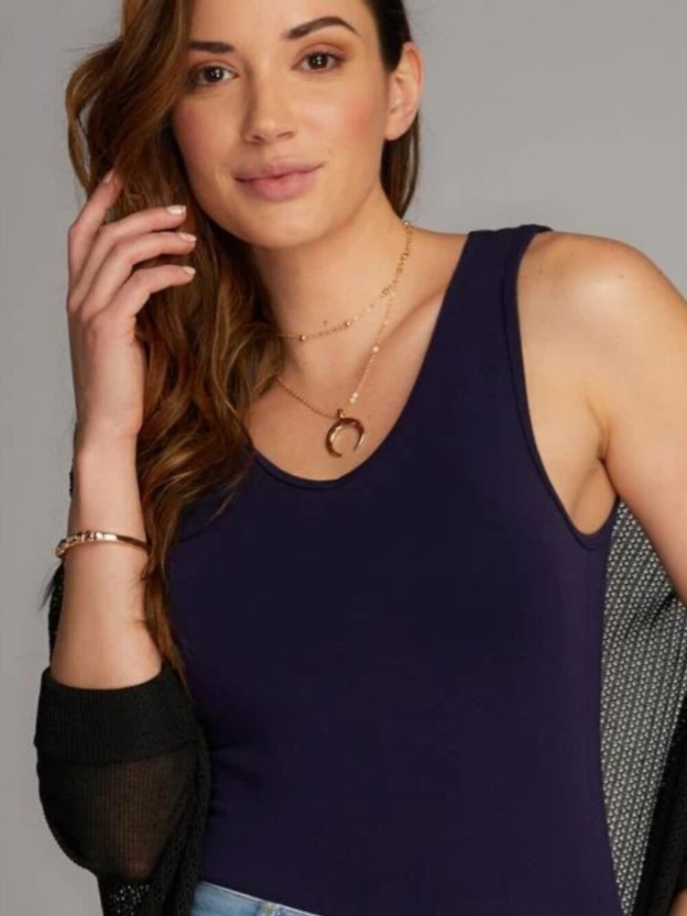 C'est Moi Clothing Co. Naturals Bamboo Reversible Tank OS Navy v-neck scoop neck